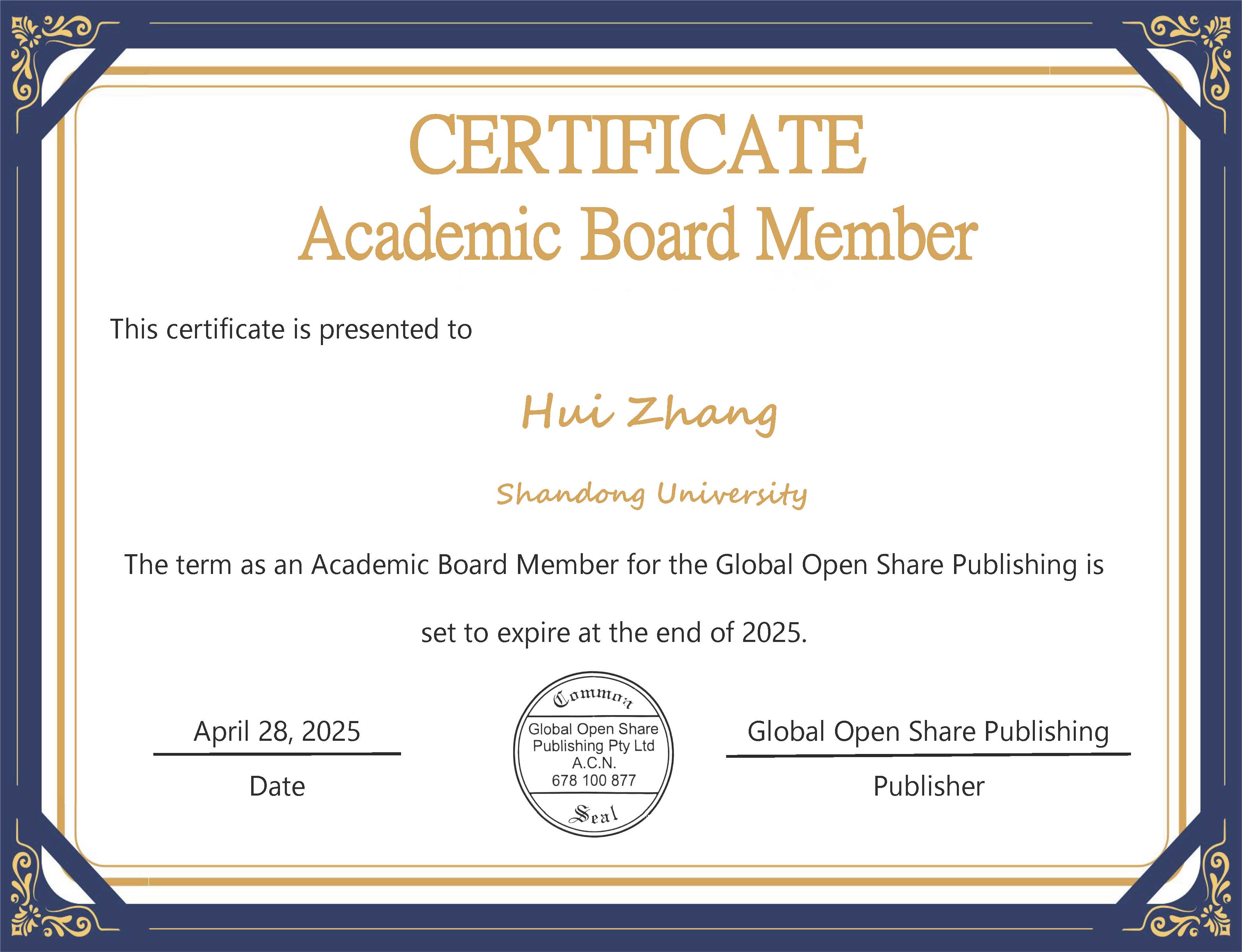 Certificate of Academic Board Member-GOSP