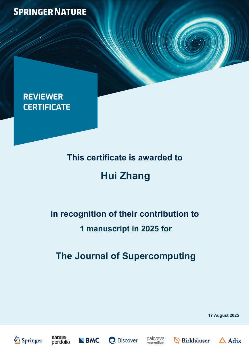 Certificate of Reviewer for The Journal of Supercomputing