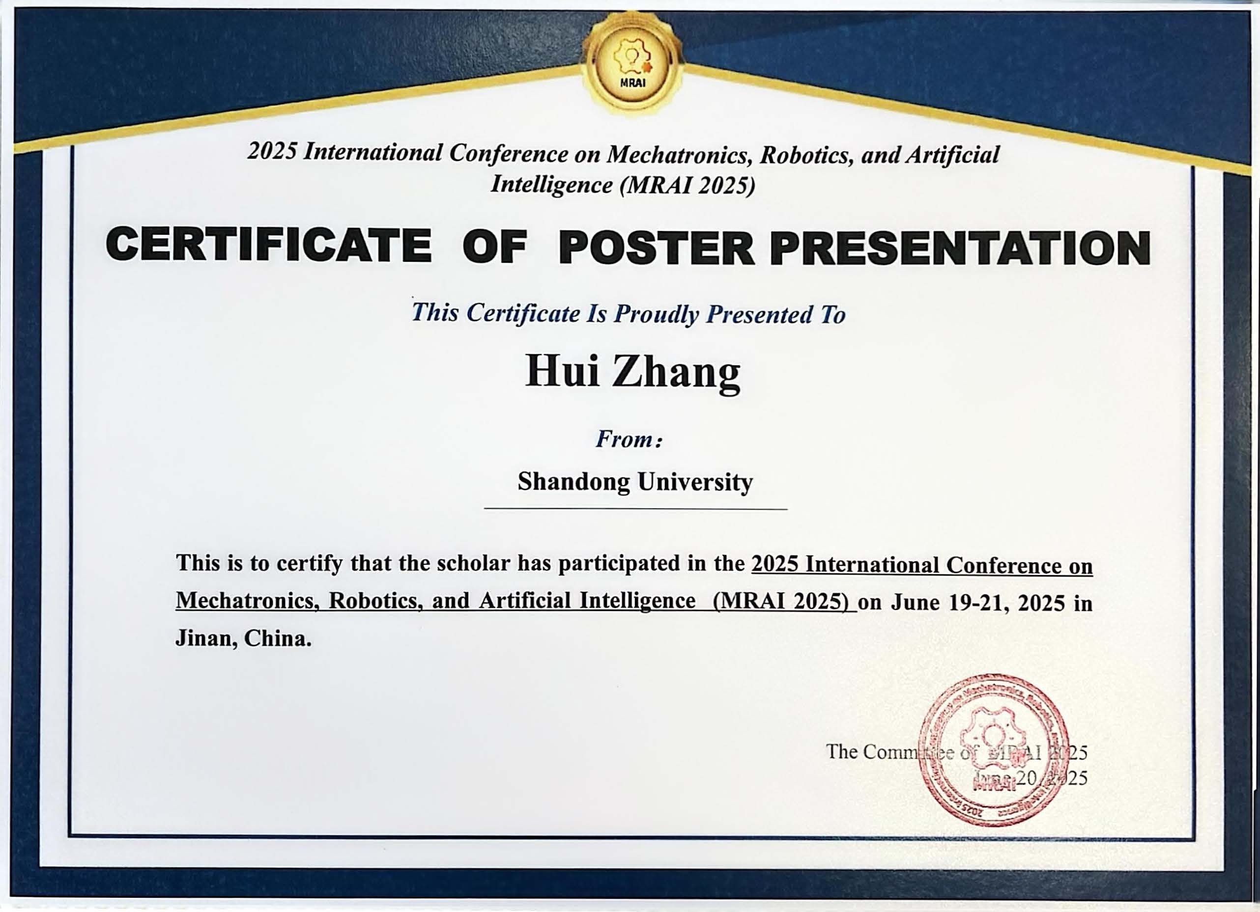 Certificate of Poster Presentation