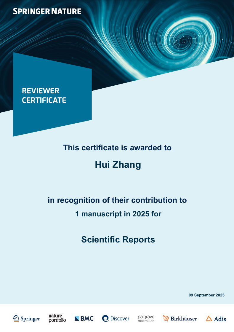 Certificate of Reviewer for Scientific Reports